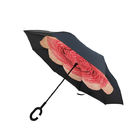 Flower Design Double Layer Inverted Umbrella , C Shaped Handle Umbrella supplier