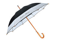 Wooden J Handle Printed Golf Umbrellas Cmyk Printing Color Sturdy Fiberglass Frame supplier