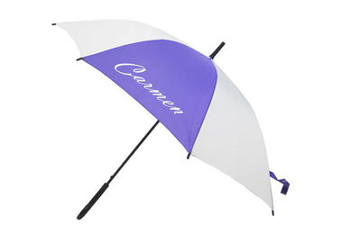 Purple White Printed Golf Umbrellas Plastic Hook Handle 10mm Metal Shaft supplier