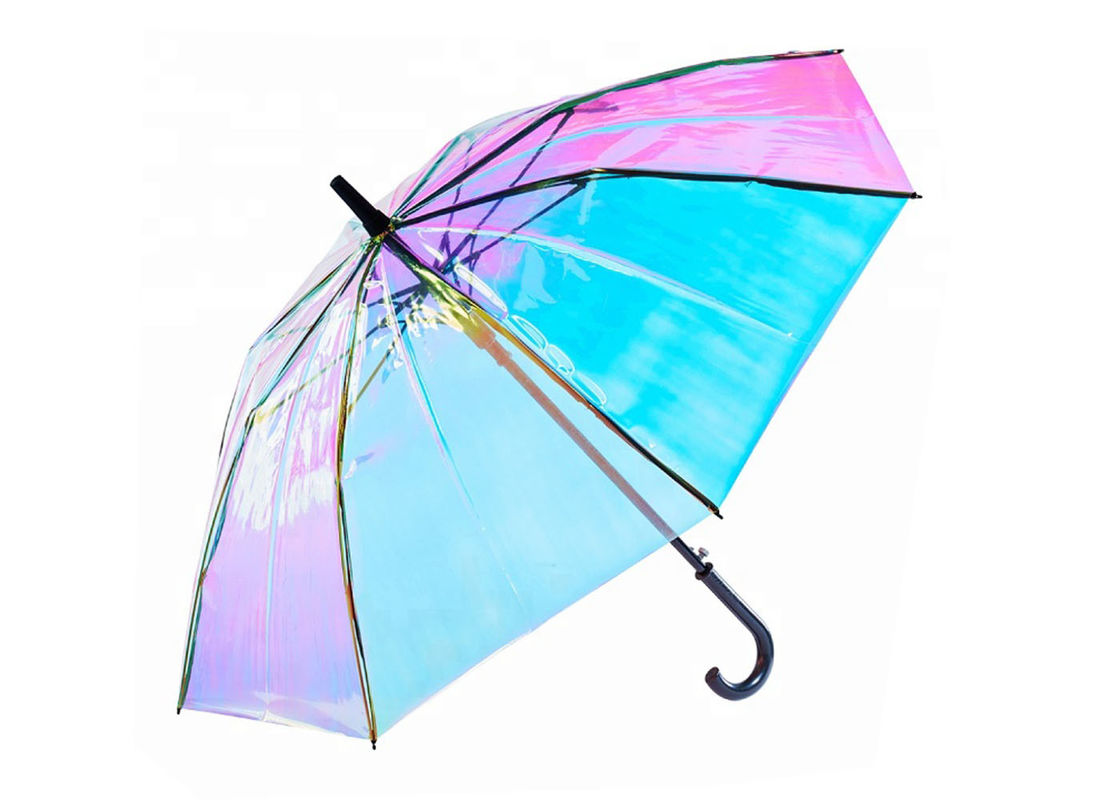 Metal Haft Clear Plastic Rain Umbrellas , Transparent Rain Umbrella Plastic Handle supplier