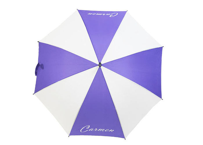 Purple White Printed Golf Umbrellas Plastic Hook Handle 10mm Metal Shaft supplier